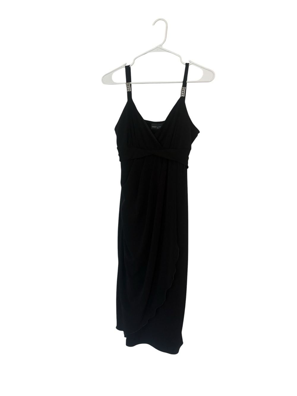Classic Black Draped Midi Dress with V-Neck